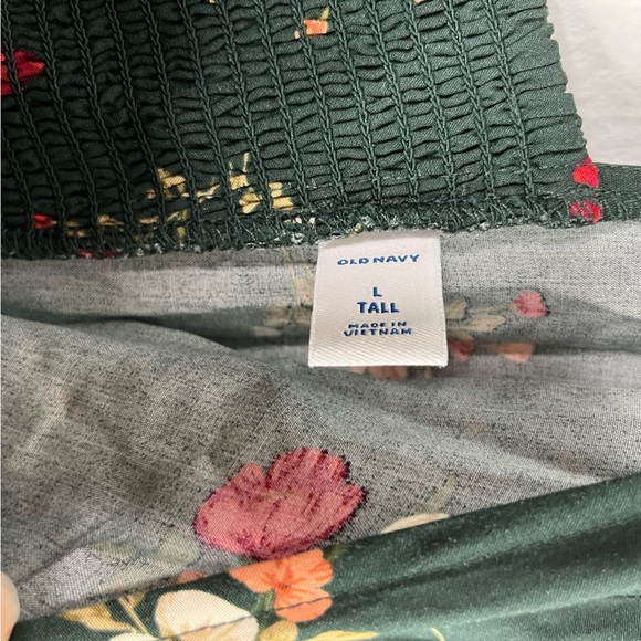 Old Navy Dress Women’s L Tall Green Red Floral V-Neck Smocked Short Sleeve Mini - Picture 12 of 12
